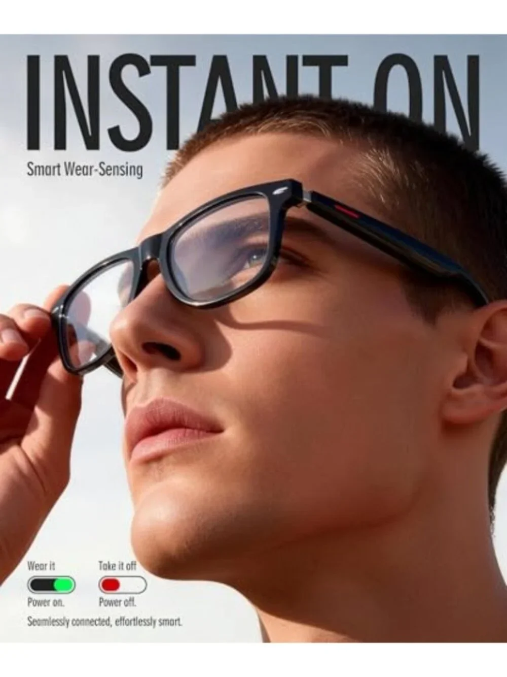 Smart AI Glasses with Auto-On Wear Detection, Bluetooth Glasses for Men Women, B
